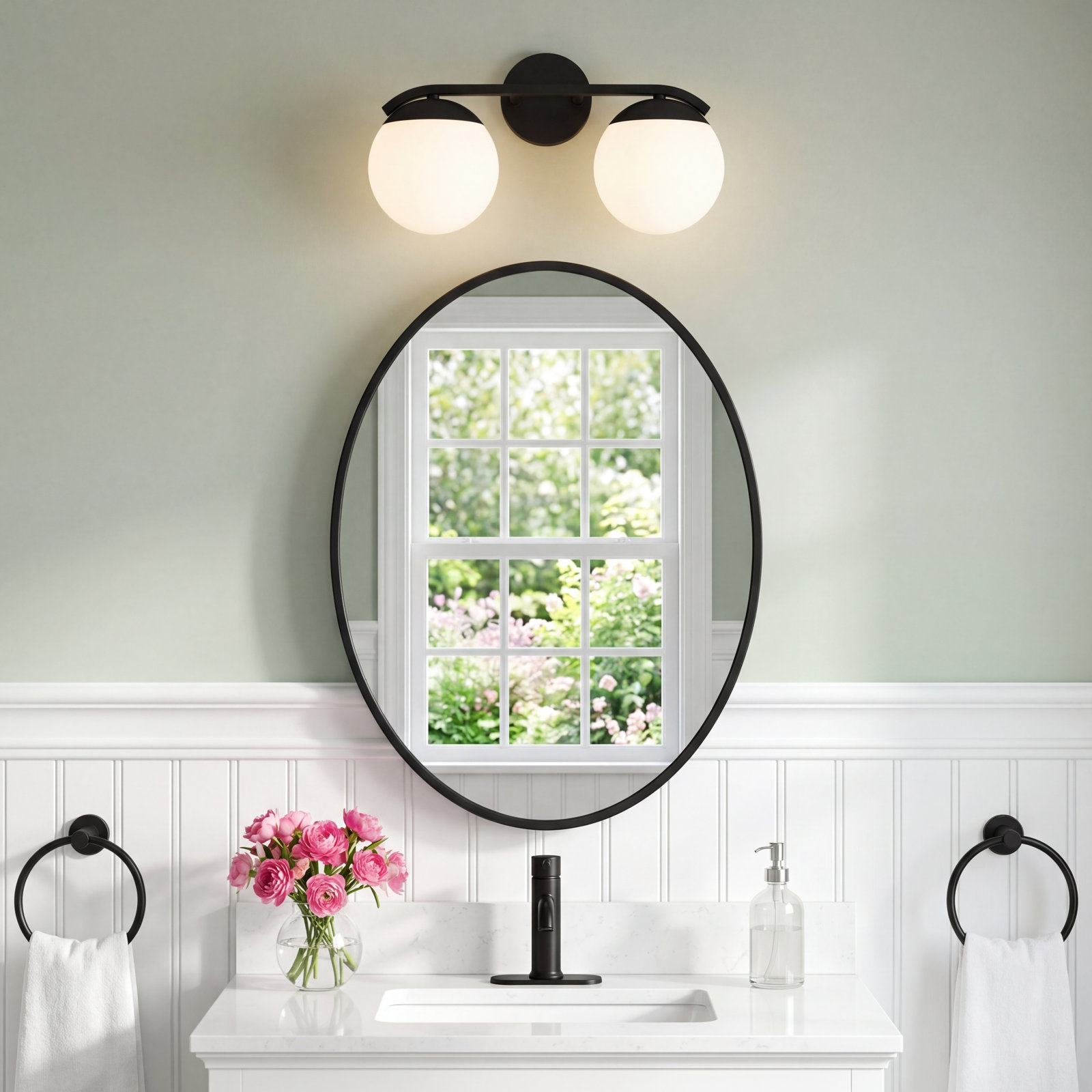 2 Light Frosted Dimmable Vanity Light, Matte Black