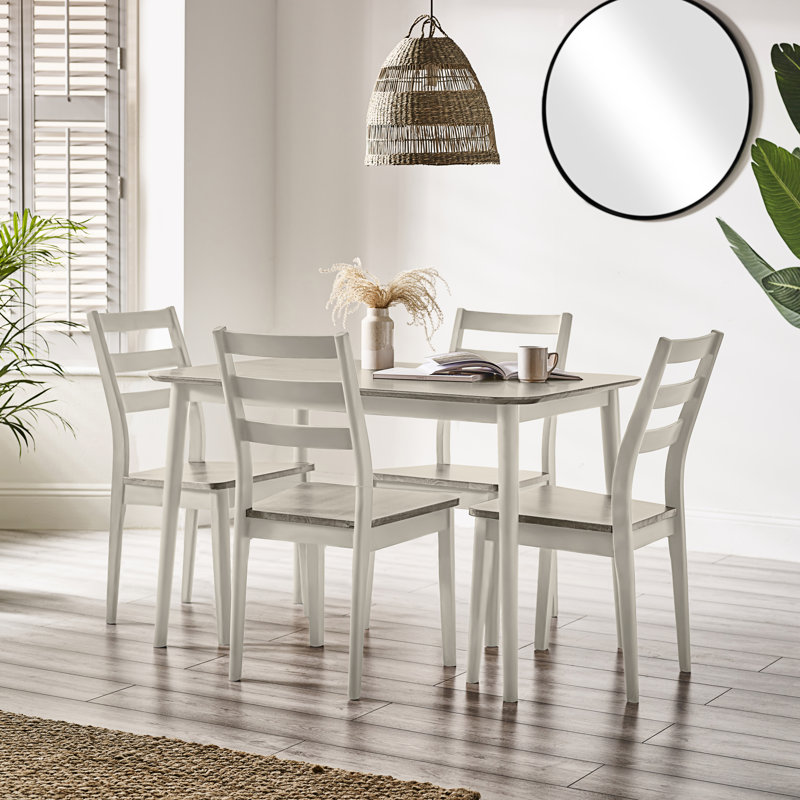 Drea Small Walnut Effect Wooden Dining Table With 2 Chairs & Bench - Traditional Rustic Farmhouse Style, White/Gray