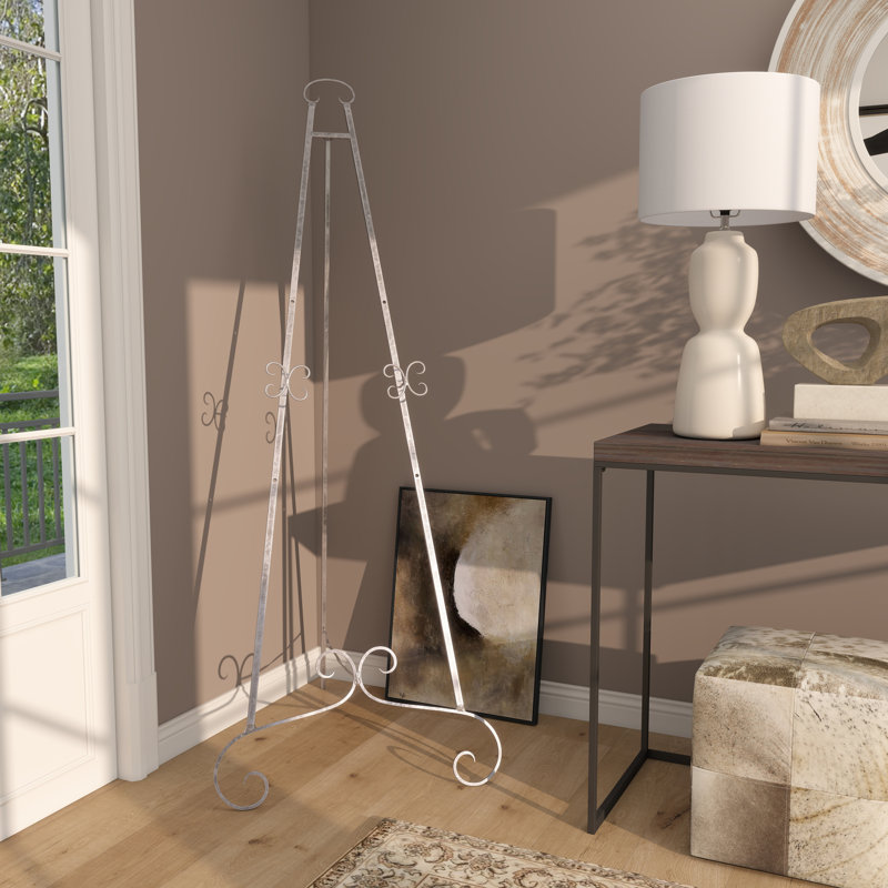 Grand chevalet de présentation en métal avec support à chaîne Opalo, H 67 po x l 30 po x P 26 po, Argent