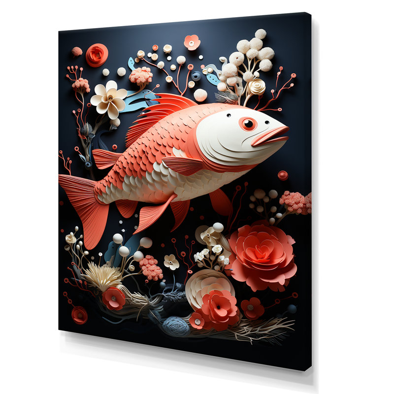 «Red Fish and Small Animal Underwater Coral», reproduction sur toile, Toile tendue, H 20 po x l 12 po x P 1 po
