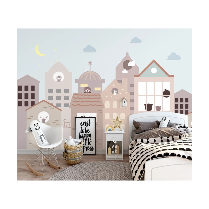 Papier peint de chambre d'enfant maisons ciel, L 75,96 po x l 114 po