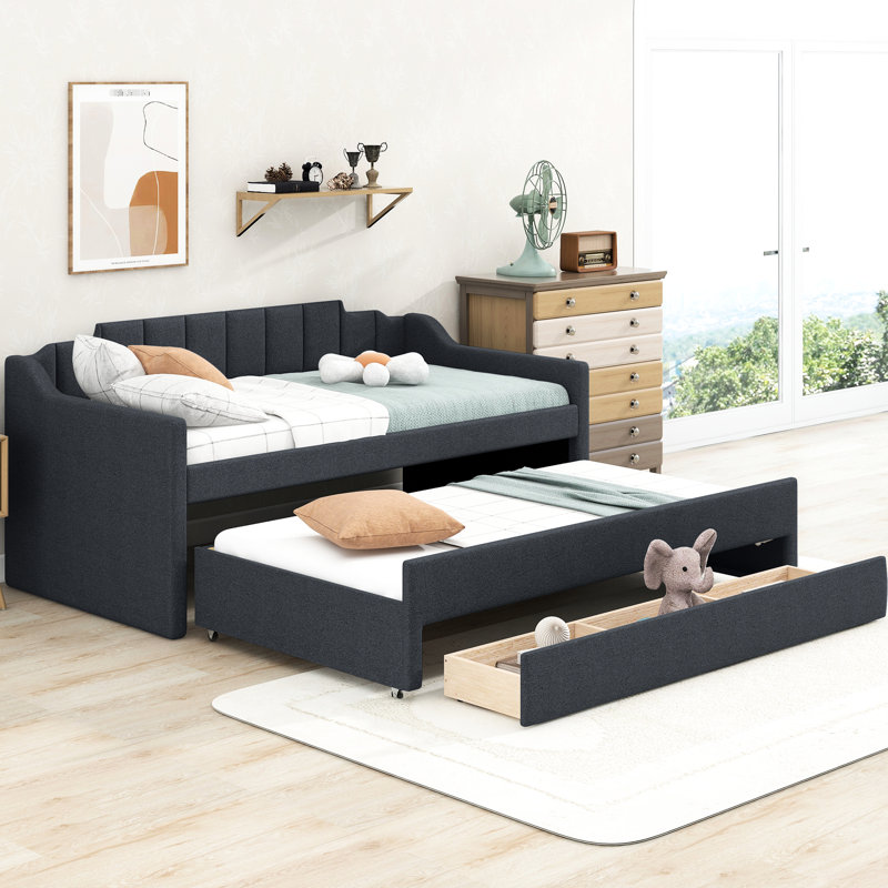 Lit de jour gris simple avec couchette et tiroir - Stable, Grey