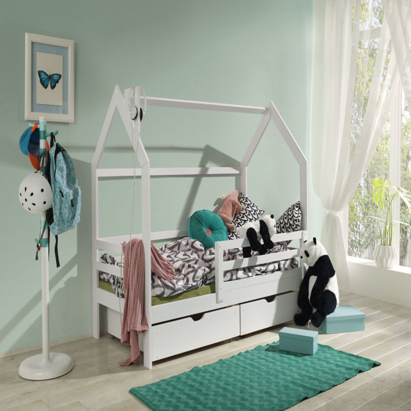 Otterson Cabin Bed House Beds with Storage Included, White, Small Single (2'6)