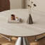Table de salle à manger ronde moderne de 119 cm (47 po) en pierre frittée avec pied central en acier inoxydable, imitation travertin