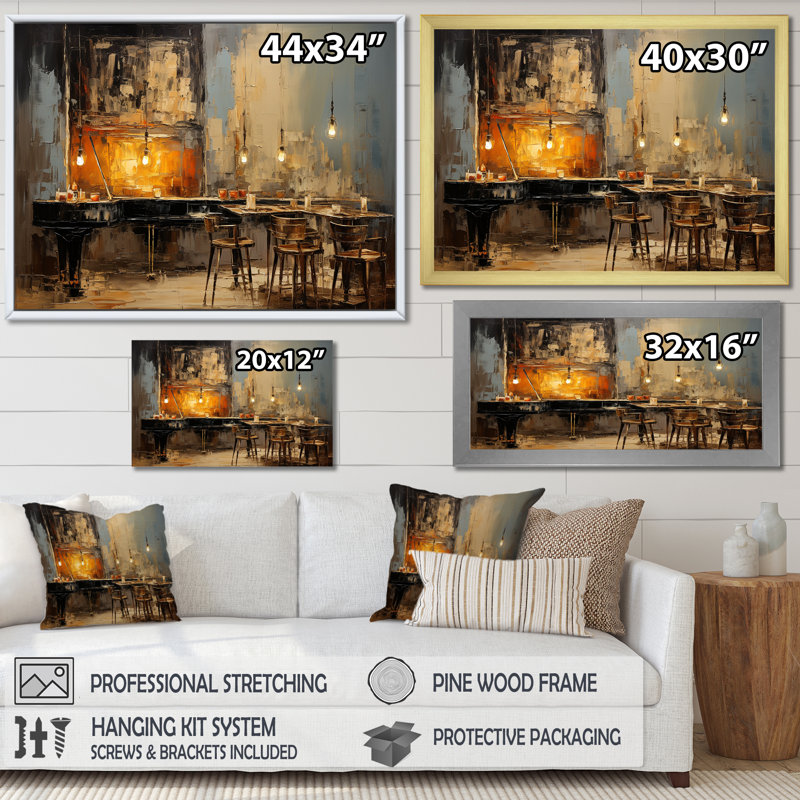 Rétro Sonate de Pinao dans Jazz Café I - musique Jazz Art mural, Toile tendue, H 30 po x l 40 po x P 1,5 po