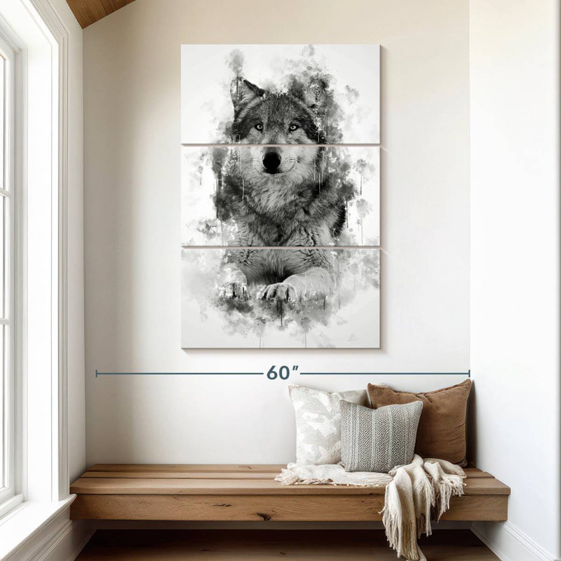 Brampt Wolf Sitting Black And White, 50" H x 32" W