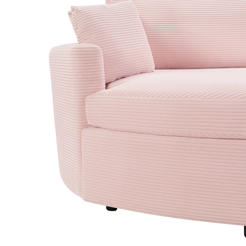 Chaise longue double rose de 260 cm de profondeur, revêtement en velours côtelé et ports de chargement