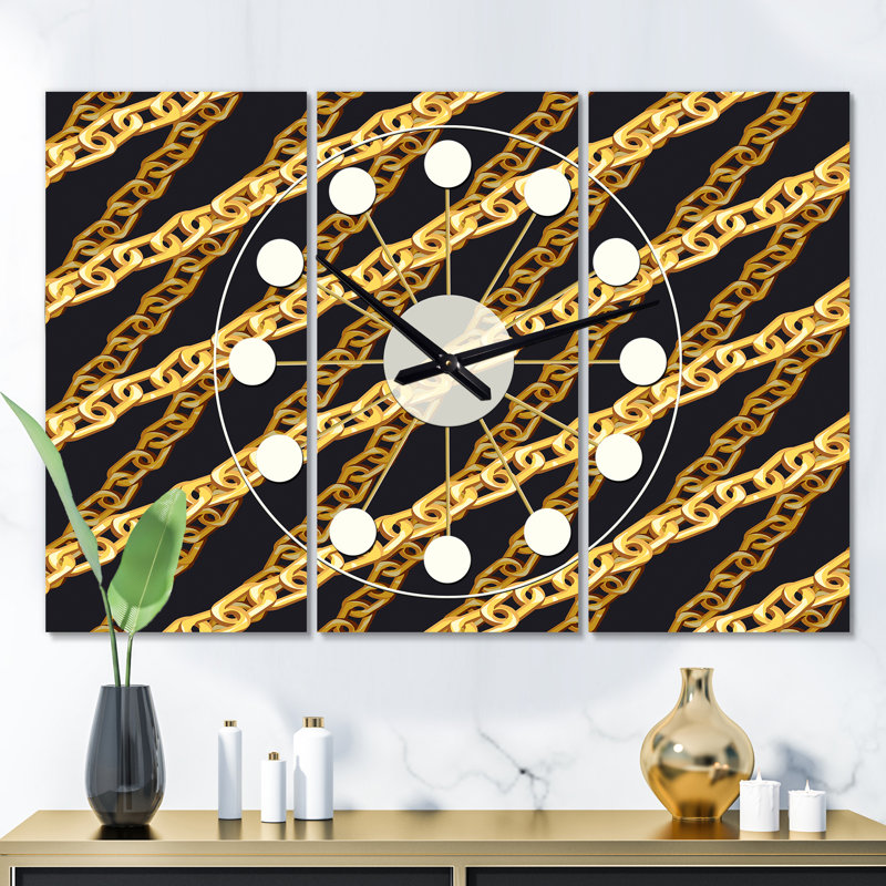 Horloge murale surdimensionnée à chaîne zigzag Mid-Century