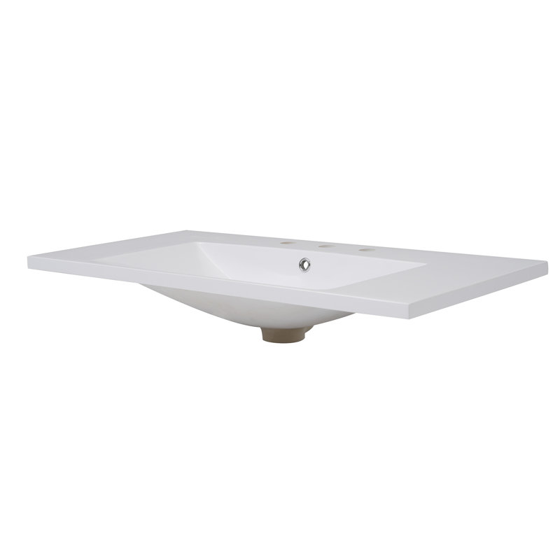 Lavabo de salle de bain 36 po x 18 po en résine. Baignoire encastrée avec trop-plein pour les petites salles de bain. Aspect moderne, facile à nettoyer, lavabo blanc, trop-plein. Espaces compacts. Design élégant