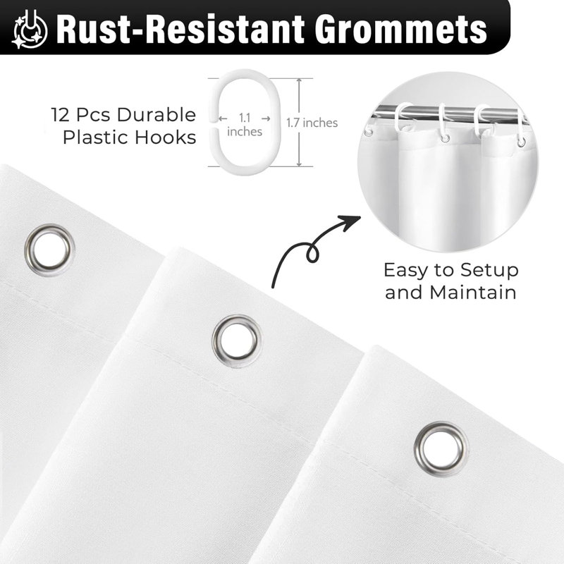 Arenstein Fabric Shower Curtain with Hooks Included, Gray White