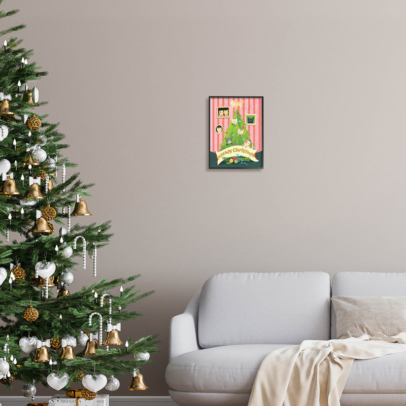 Arbre à chat Meowy Christmas at-219, Giclée encadrée noir minuit, H 14 po x l 11 po x P 1,5 po