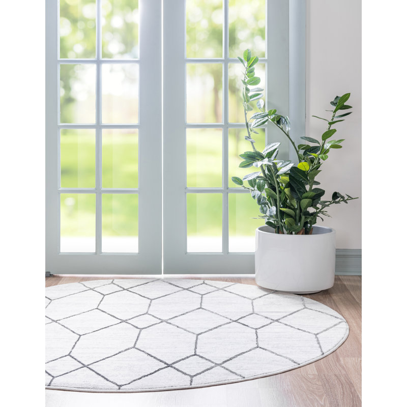 Tapis géométrique ivoire / gris Nubieber, Rond 8 pi