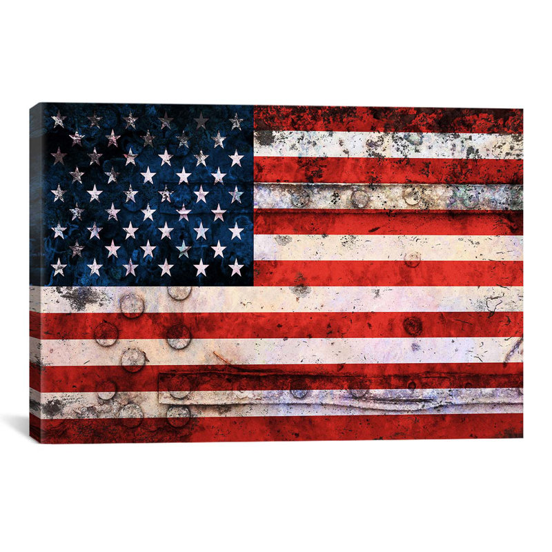 « flags u.s.a. grunge », impression sur toile, H 8 po x l 12 po x P 0,75 po, Toile tendue, Pas de tapis