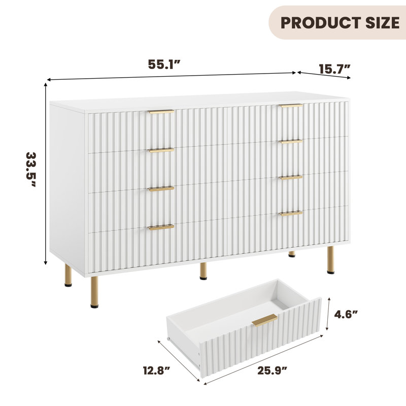 Commode de rangement cannelée 8 tiroirs, Blanc