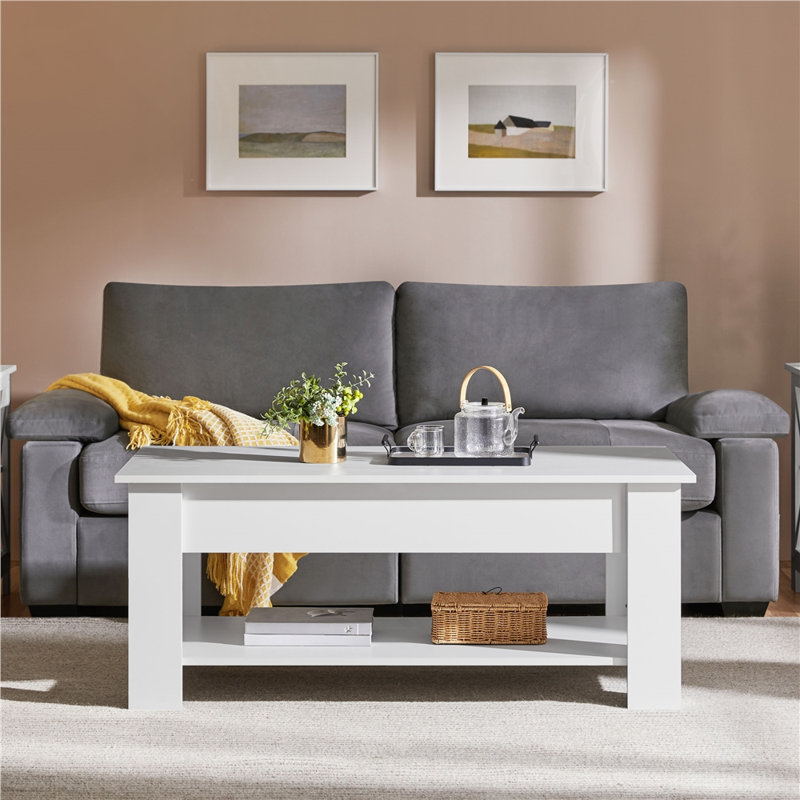 Table basse à plateau relevable avec compartiment caché, Blanc