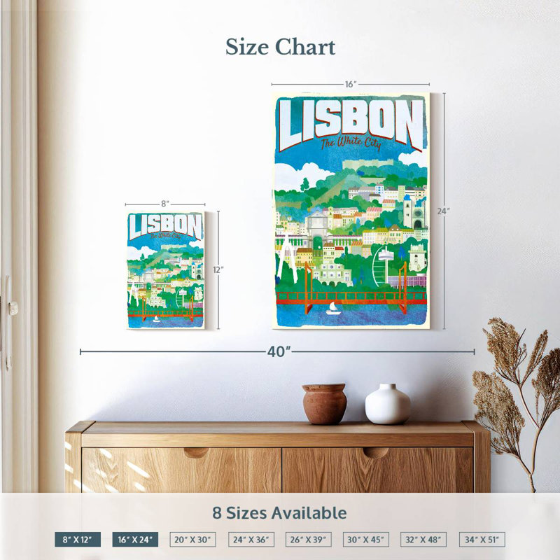 «Lisbon The White City», affiche rétro, H 12 po x l 8 po