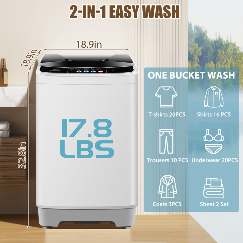 2.4 Cu.Ft Portable Washing Machine 17.8Lbs Capacity Portable Washer Machine With 10 Programs 8 Water Levels Mini Washing Machine For Apartments Dorms Rvs