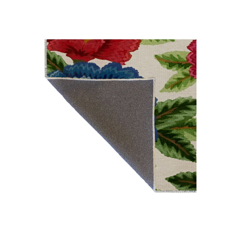 Tapis rose et rouge lavable à la machine à motif décoratif moderne bleu et rouge, Rectangle 2 pi 6 po x 4 pi 11 po 