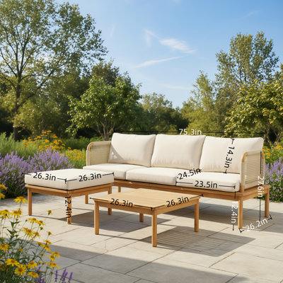 Cet ensemble de canapé d'extérieur en bois d'acacia de style corde de trois pièces combine des matériaux naturels avec un design délicat, offrant un look simple mais élégant qui ajoute une atmosphère élégante et relaxante à votre cour ou terras