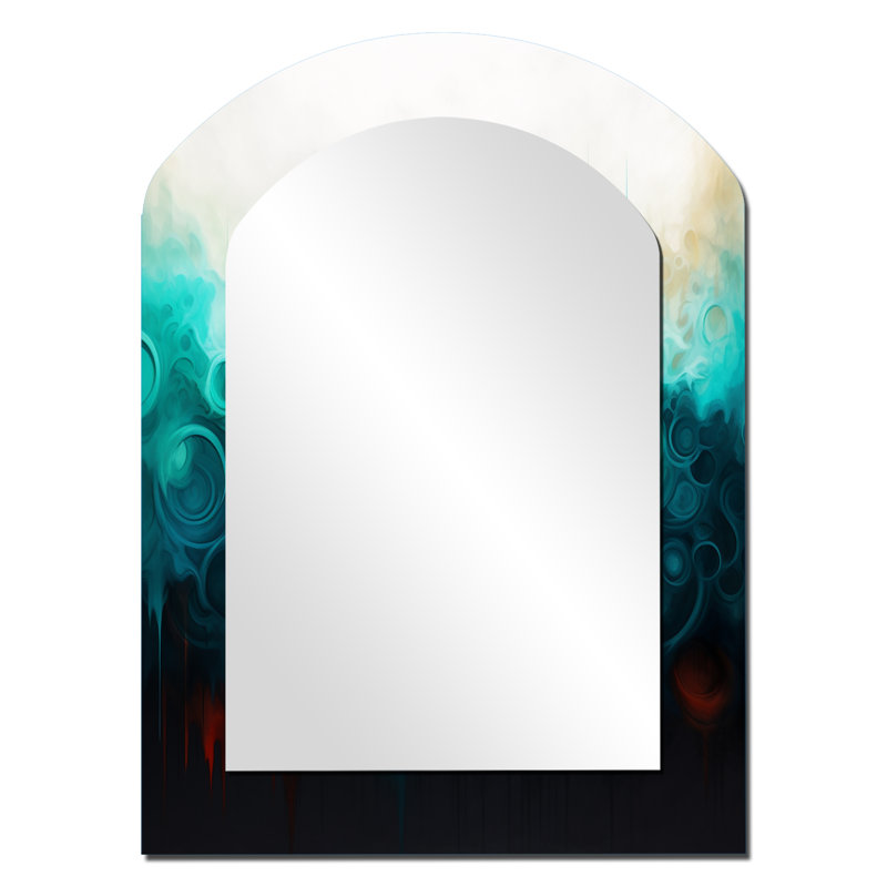 Blue And Black Ripple Abstract Medley IV - Blue Modern Arch Wall Mirror, 34" x 25"