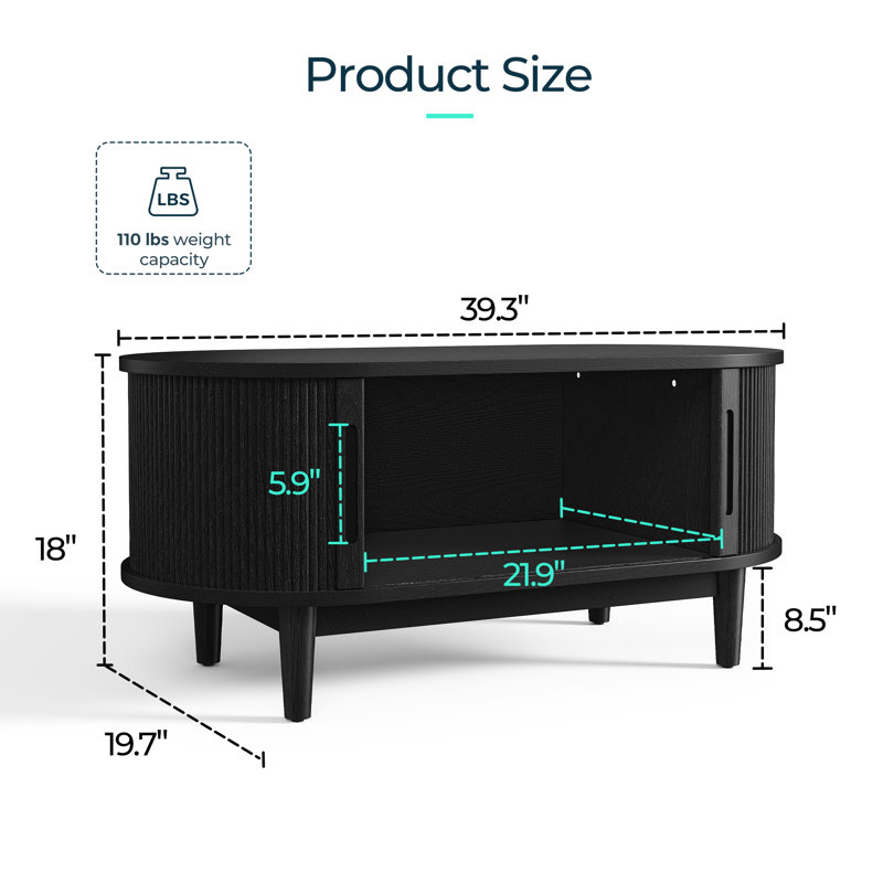 Leathia Fluted Coffee Table With Storage, Black