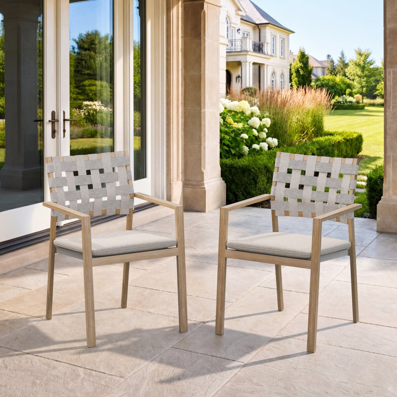 Chaises de salle à manger d'extérieur modernes en aluminium avec coussins, ensemble de 2 chaises d'extérieur respirantes et modernes