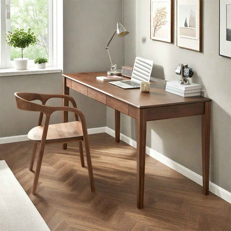 Simple Walnut Rectangular Solid Wood Office Sets