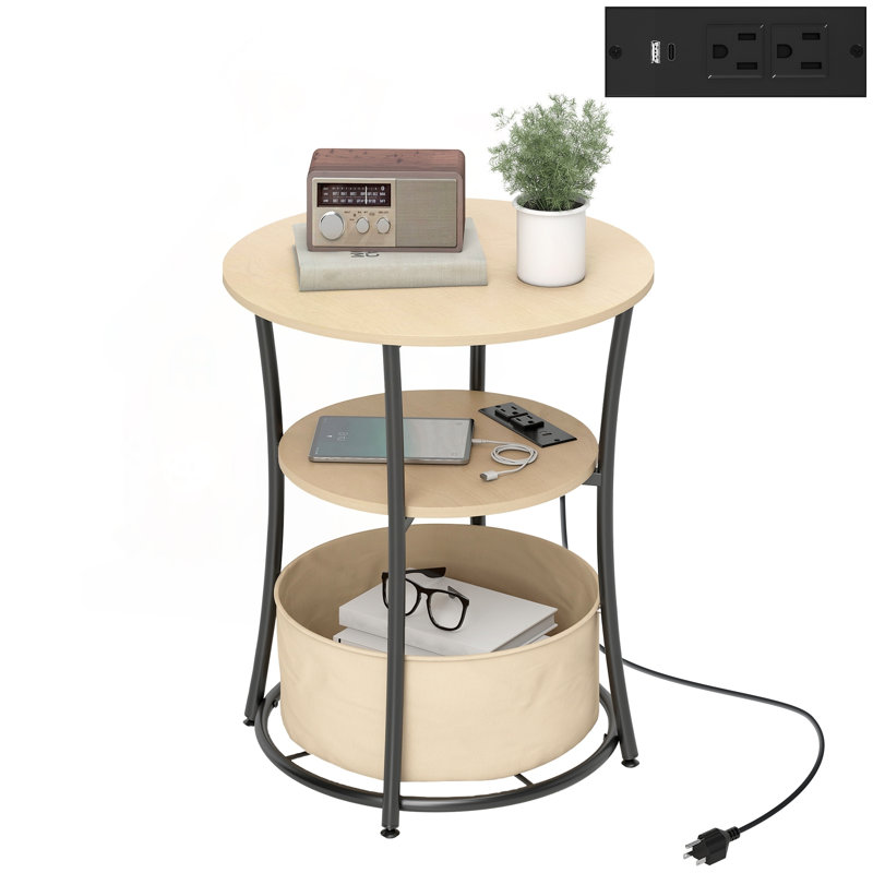 3-Tier Round Side Table with Charging Station