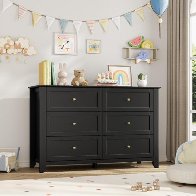 Commode 6 tiroirs pour chambre à coucher, grande commode avec tiroirs profonds et boutons en métal