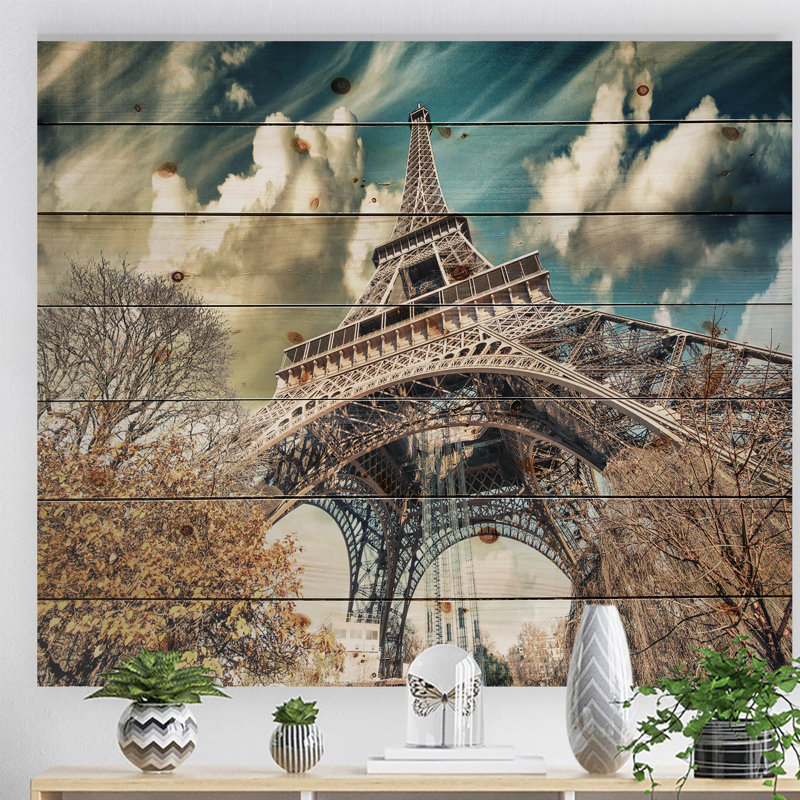 Photographie de paysage urbain «Street View of Paris Eiffel Tower», H 30 po x l 40 po x P 1,5 po, Bois
