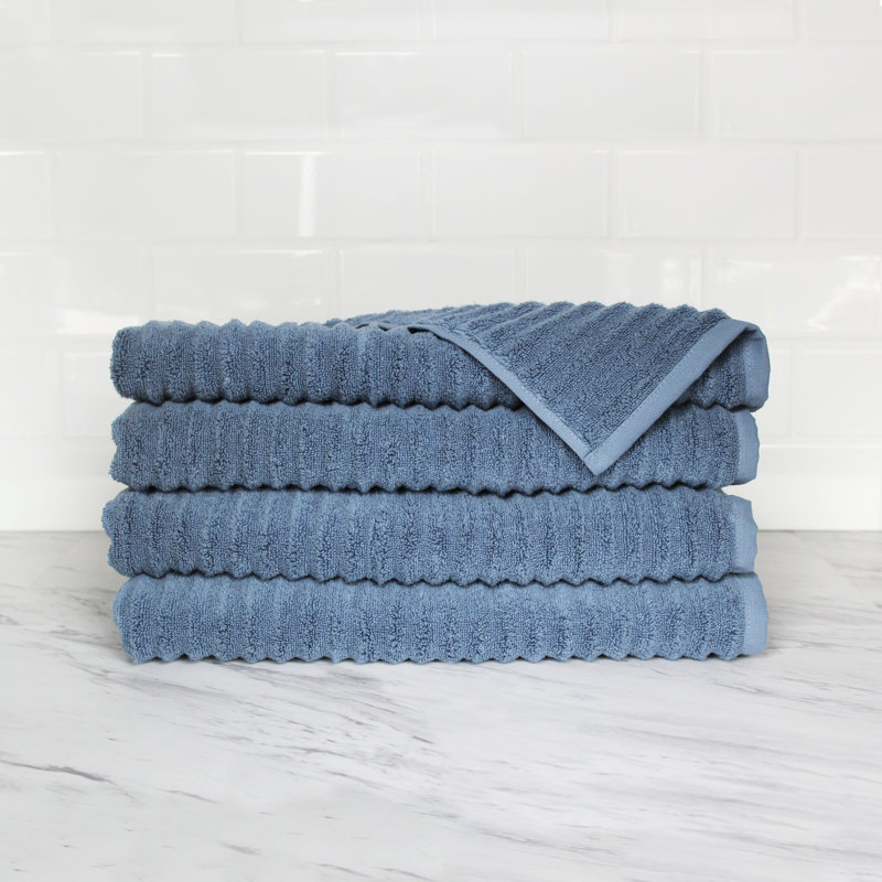 Croslin 100% Cotton Plush Ribbed Hand Towel, Slate Blue