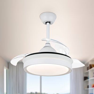 Orren Ellis 42" DIY Shade Retractable Ceiling Fan with LED Lights and Remote