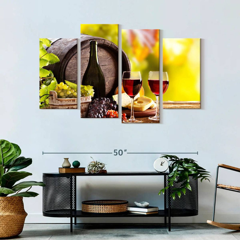 Ensemble de 4 pièces de vin rouge sur toile, H 52 po x l 32 po x P 1,25 po