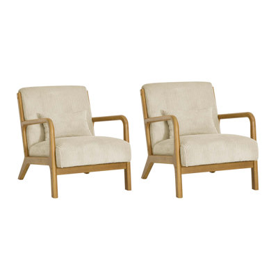 Accent Chair, Mid-century Modern Armchair With Solid Wood Frame,armchair With An Extra Pillow For Living Room, Bedroom（set Of 2）
