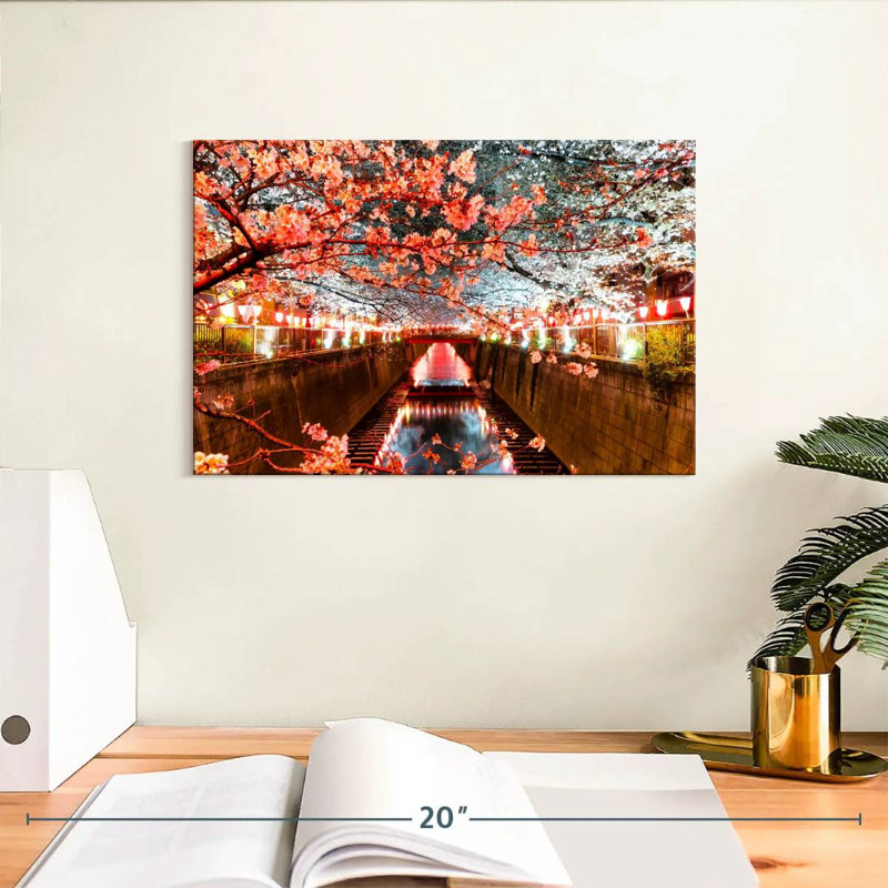 Fleur de Sakura au-dessus du canal, H 8 po x l 12 po