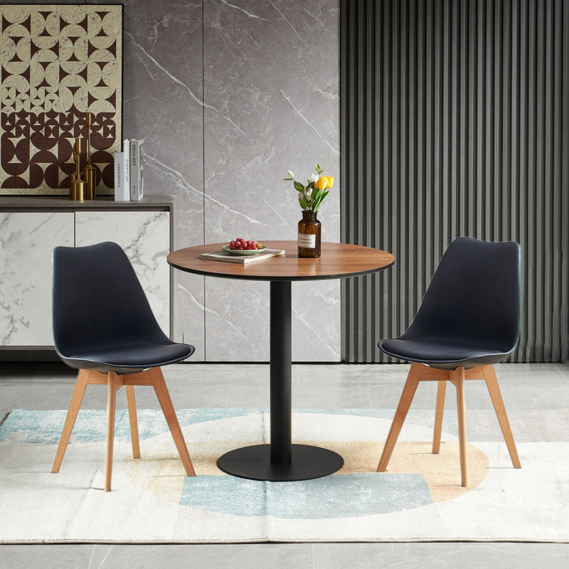 Ensemble de 3 tables rondes et chaises élégantes pour petits espaces, Noir / brun, Noir