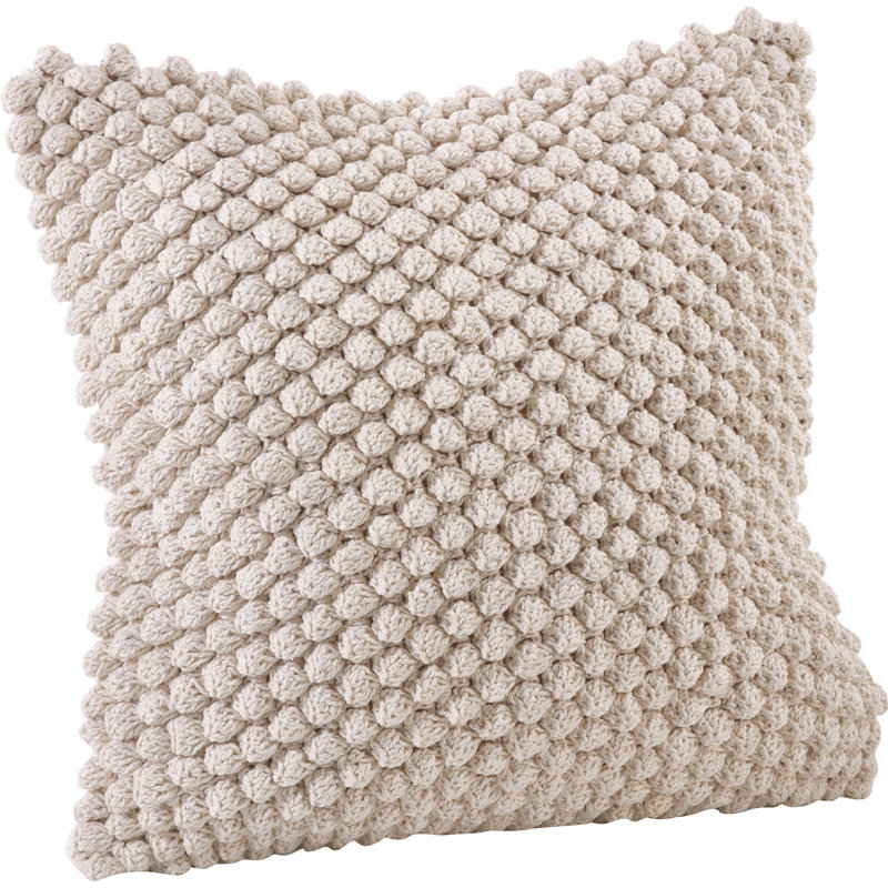 Ivory 20" Cotton Crochet Pompom Throw Pillow