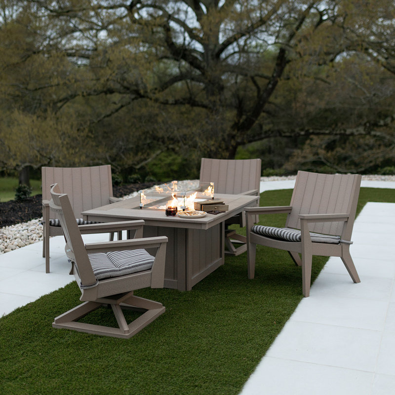 Berlin Gardens Donoma 54″ Rectangular Dining Fire Pit Table, 30.37" H x 53.87" W x 41.37" D, Natural Teak