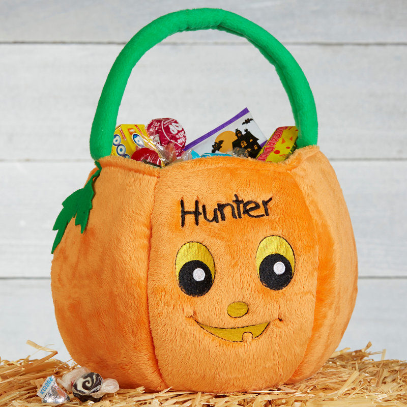 Seau en polyester pelucheux brodé Pumpkin Pal, Oui
