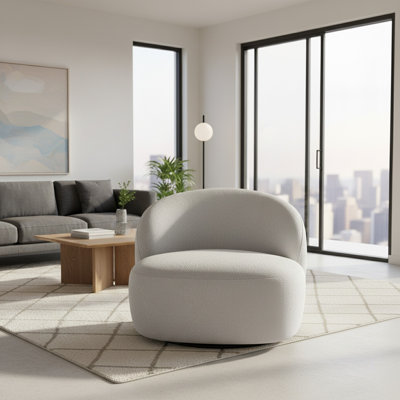 Modern Performance Fabric Upholstered Swivel Armchair, Ivory – Barbara by Pipp & Liv
