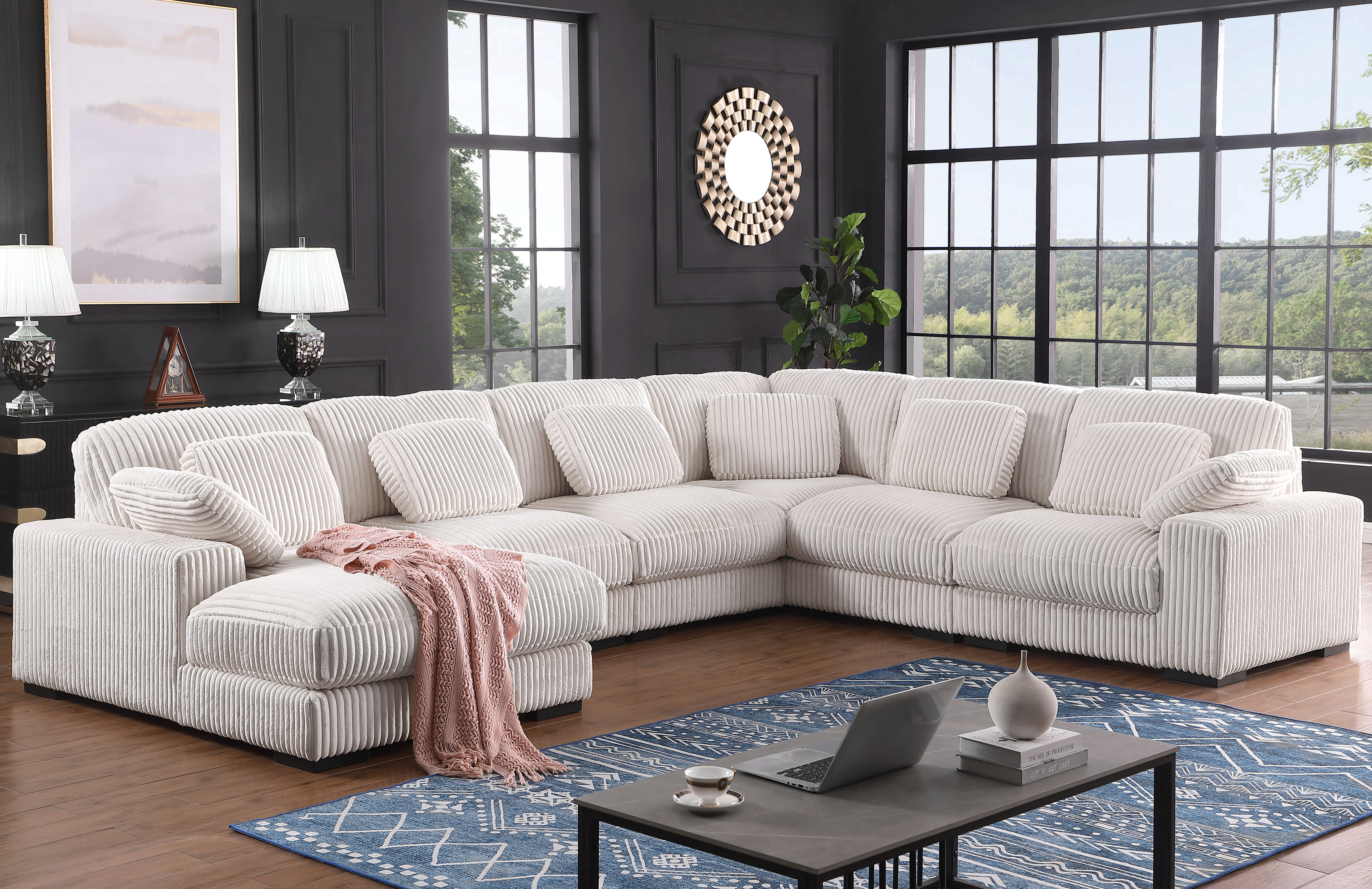 Latitude Run® Nadine 155.5"W Beige Corduroy Modular Corner Sectional ...