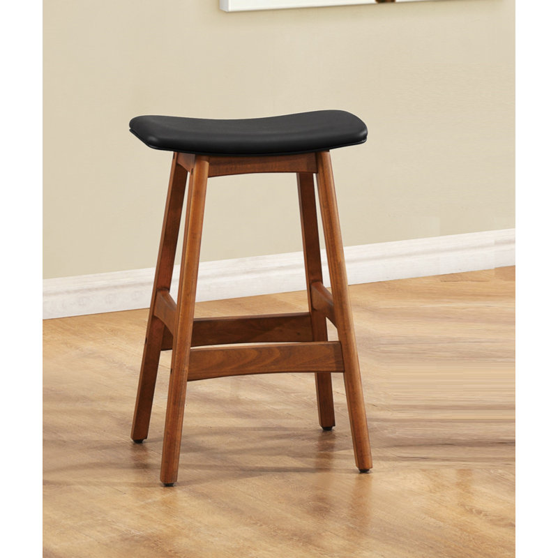 Tabourets de bar en bois massif et similicuir de style moderne du milieu du siècle, Noir, noir, noir, noir