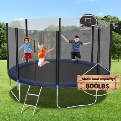 10FT Trampoline for Kids, Basketball Hoop and Ladder, Outdoor Kids Trampoline with Safety Enclosure,Fast Assembly for Backyard Fun,ASTM Approved 