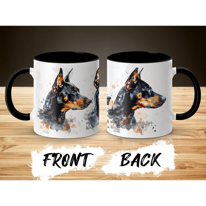 11oz Watercolour Doberman Design Coffee Mug, 3, Black