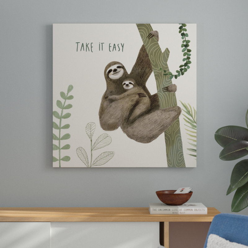 «Sloth Sayings IV», peinture sur toile, H 30 po x l 30 po, Toile tendue