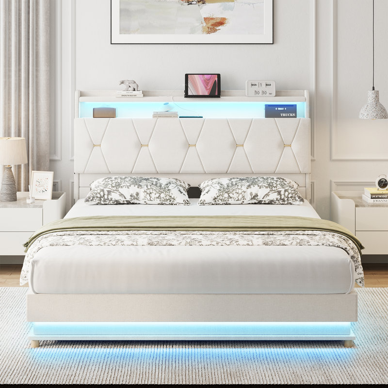 Base de lit avec rangement Lift Up, Blanc, Double
