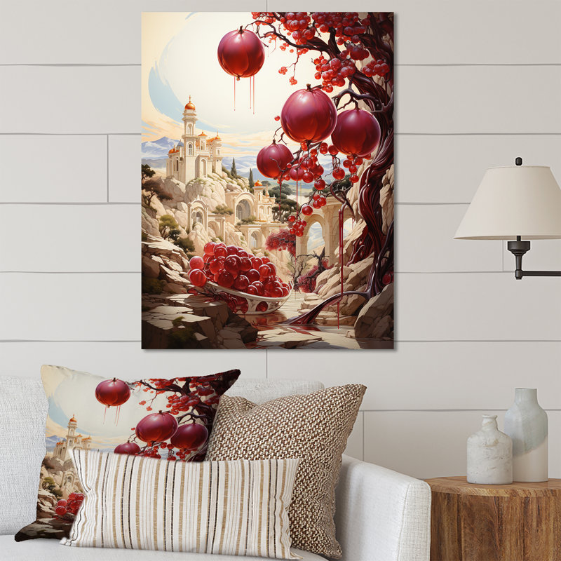 Mystic Maroon Pomegranate II - fruits, art mural en métal, H 32 po x l 24 po x P 1 po