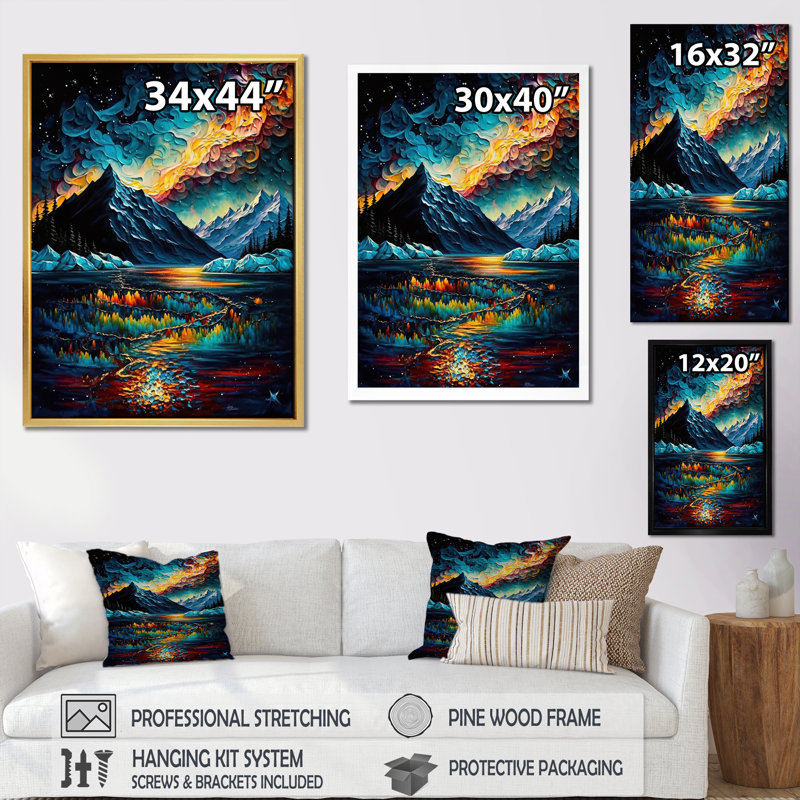 Paysage mystique de montagne arctique, H 32 po x l 24 po x P 1 po, Cadre flottant doré