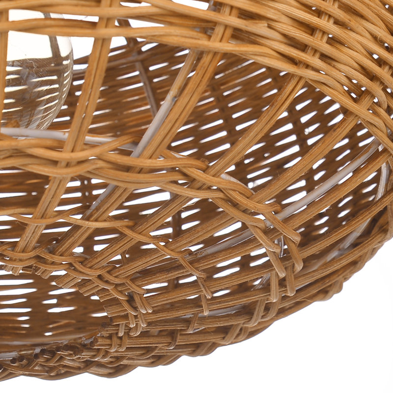 1 - Light Rattan Single Pendant Adjustable, 9.45" H x 15.75" W x 15.75" D