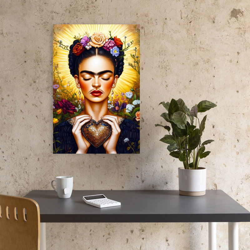 Frida Love Portrait Modern Traditional Vibrant Monkey Nature Portrait Wall Art Print 1 Piece Wrapped Canvas Wall Art